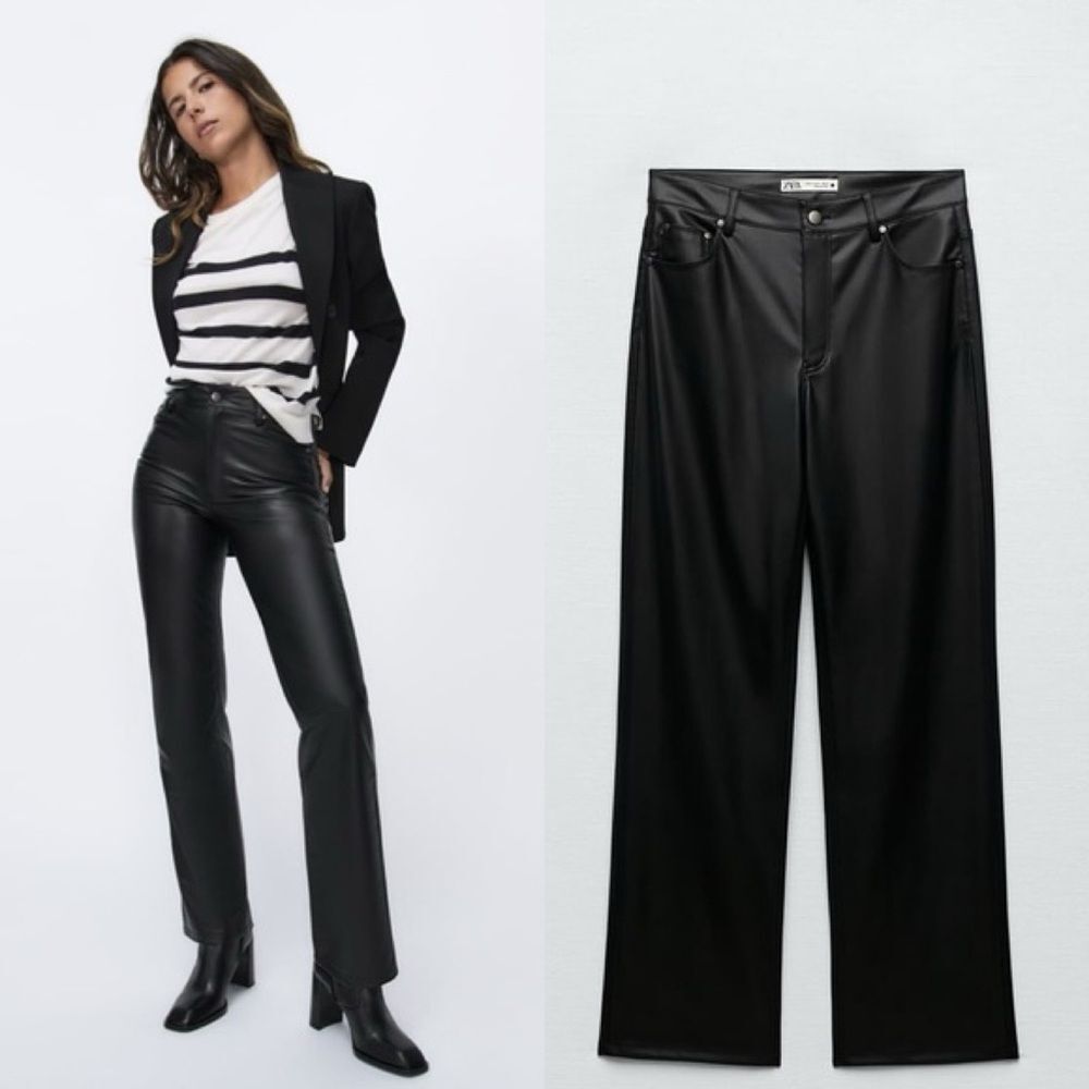 Zara Black Straight Leg Faux Leather Pants